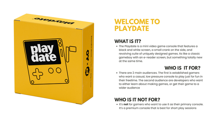 Deck slide 2: Welcome to Playdate overview